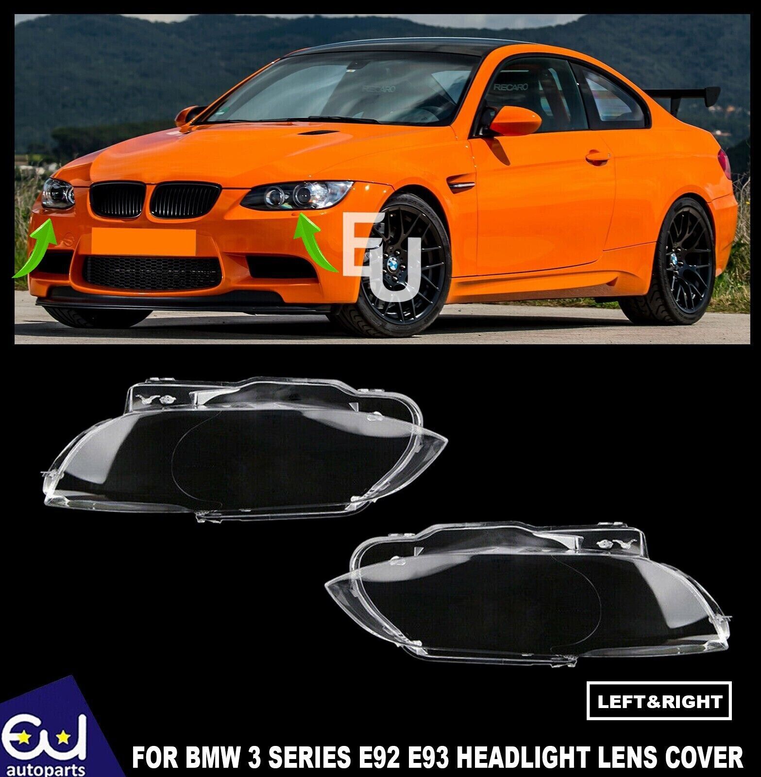 2X HEADLIGHT HEADLAMP LENS COVER SHELL FOR BMW E92 COUPE E93 CABRIO 2006-2009 08